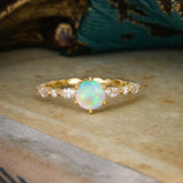 Round Cut Classic Opal Engagement Ring Pave Promise Ring